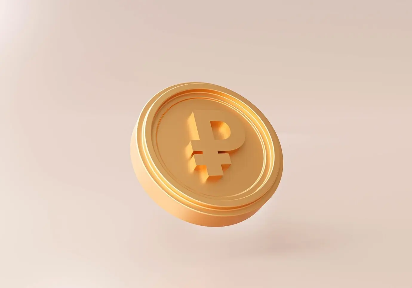 Goldene russische Rubel-Münzen, Geldzeichen oder -symbol, Hintergrund, 3D-Illustration.